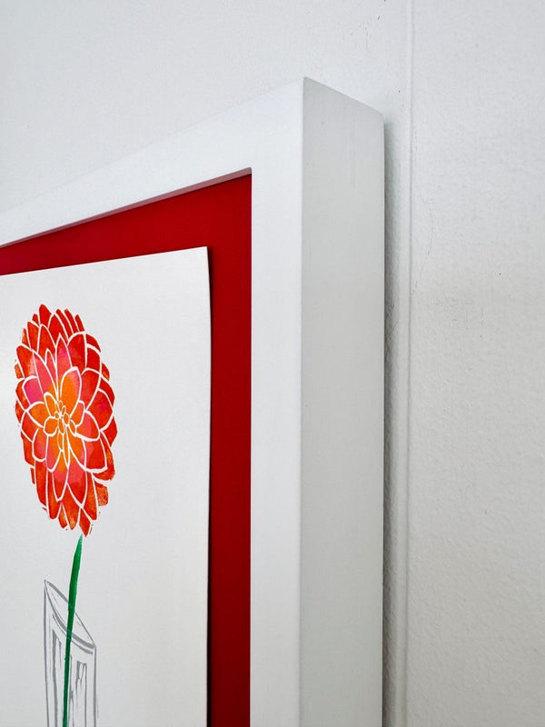 Dahlia on Red | 14" h x 11" w | Framed - Liza Pruitt