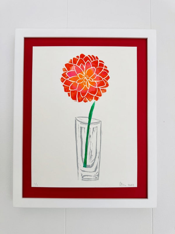 Dahlia on Red | 14" h x 11" w | Framed - Liza Pruitt