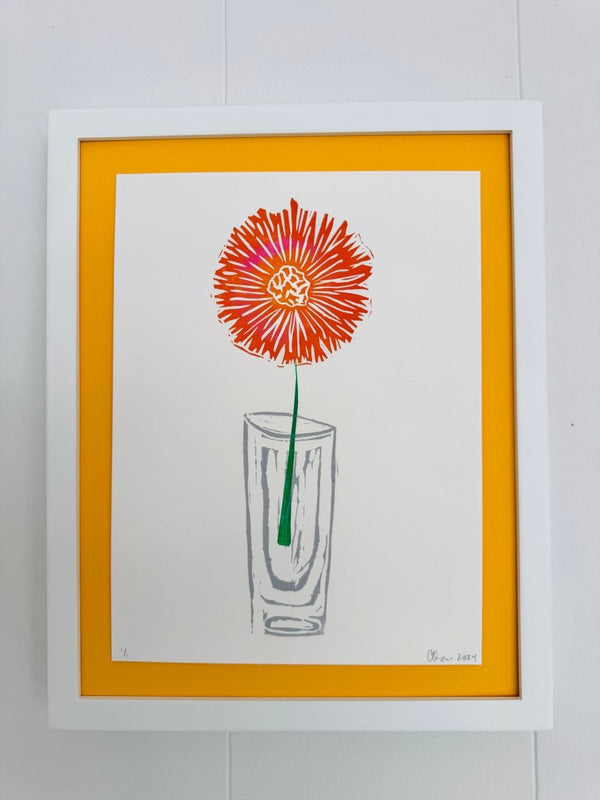 Dahlia on Yellow | 14" h x 11" w | Framed - Liza Pruitt