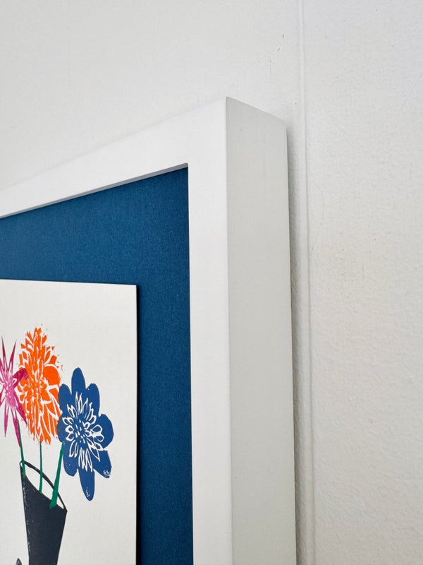 Dahlias on Blue | 14" h x 11" w | Framed - Liza Pruitt