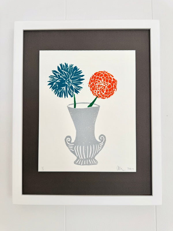 Dahlias on Gray | 14" h x 11" w | Framed - Liza Pruitt