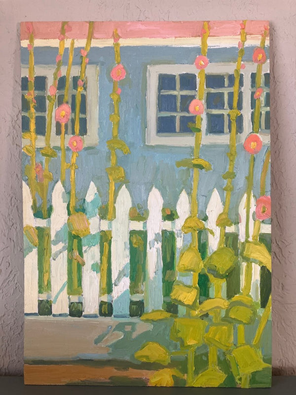 Hollyhock Fence | 23.5" h x 16" w - Liza Pruitt