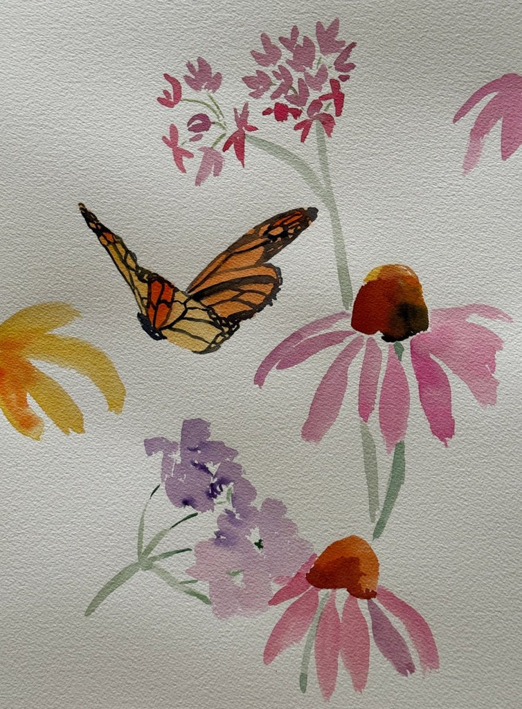 Milkweed Coneflower and Monarch | 14" h x 10" w - Liza Pruitt