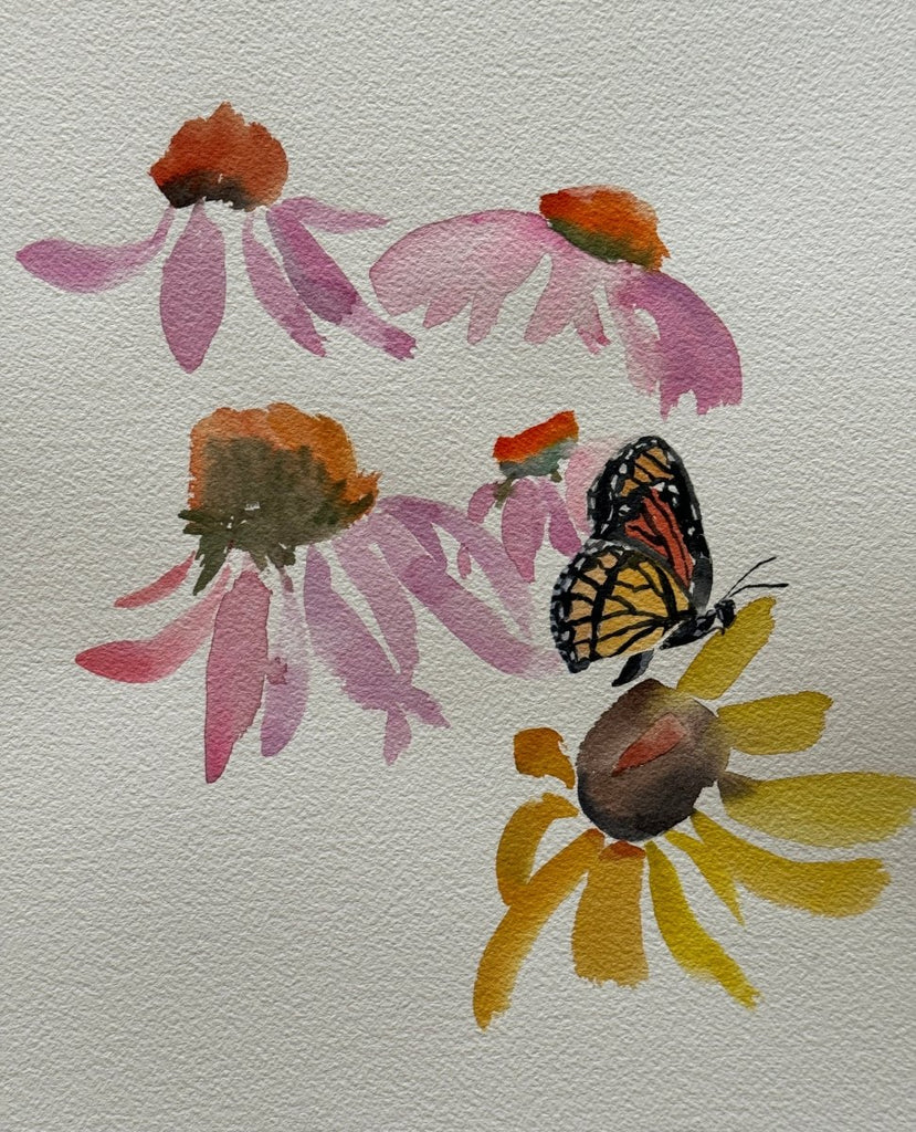 Monarch and Coneflowers | 14" h x 10" w - Liza Pruitt