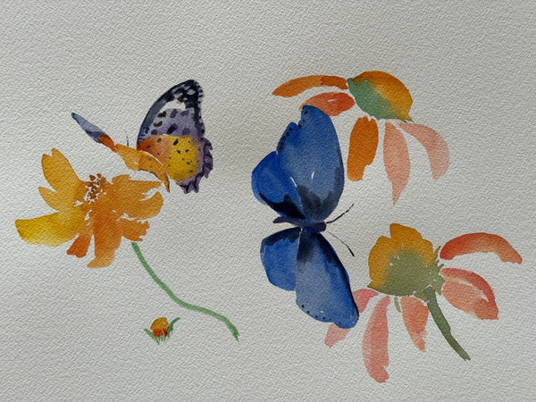 Orange Coneflower and Two Butterfly | 9" h x 12" w - Liza Pruitt