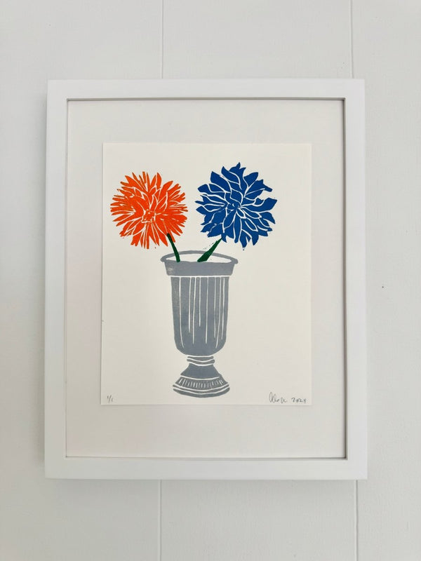 Orange + Purple Dahlias | 14" h x 11" w | Framed - Liza Pruitt