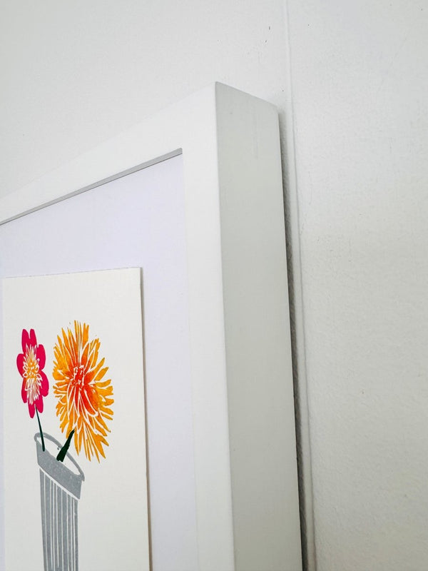 Pink + Yellow Dahlias | 14" h x 11" w | Framed - Liza Pruitt