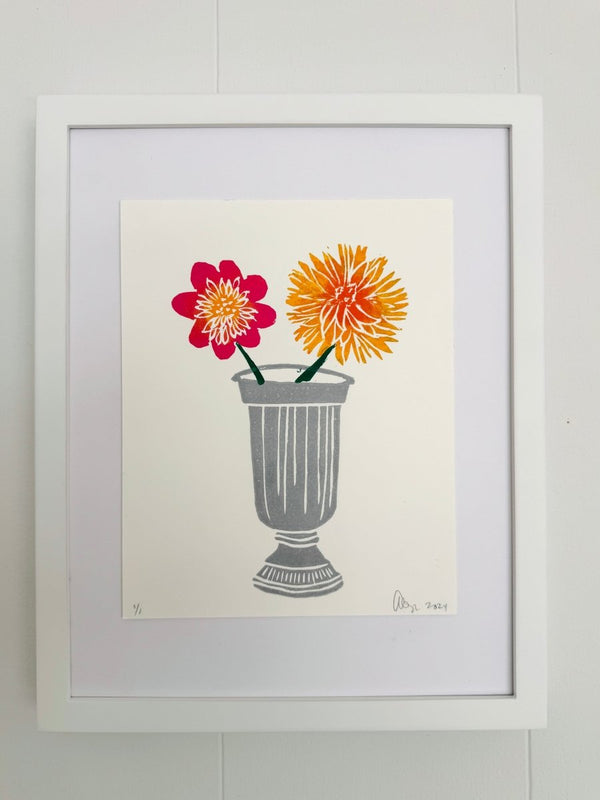 Pink + Yellow Dahlias | 14" h x 11" w | Framed - Liza Pruitt