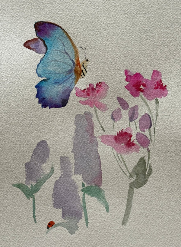 Purple Butterfly and Ladybug | 14" h x 10" w - Liza Pruitt
