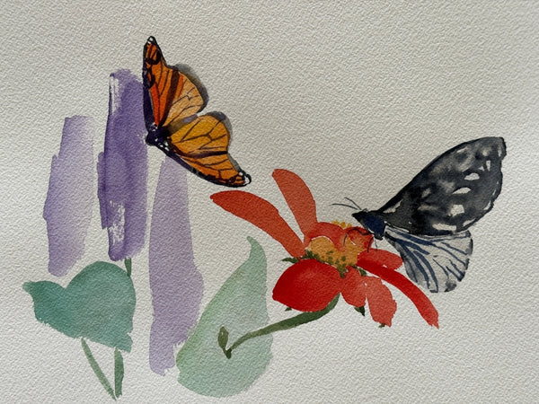 Two Butterfly Red and Purple Flowers | 9" h x 12" w - Liza Pruitt