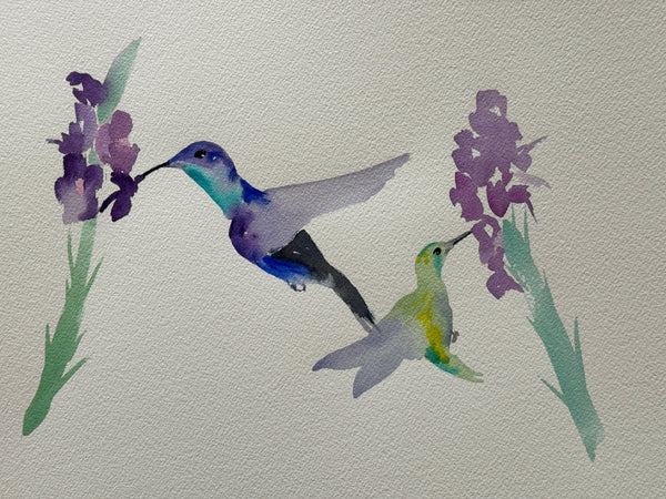 Two Hummingbirds | 9" h x 12" w - Liza Pruitt