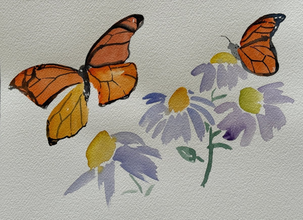 Two Monarchs Purple Aster | 9" h x 12" w - Liza Pruitt