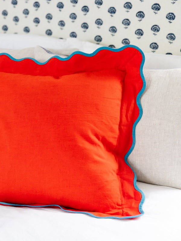 Darcy Linen Pillow - Cherry + Peacock - Liza Pruitt