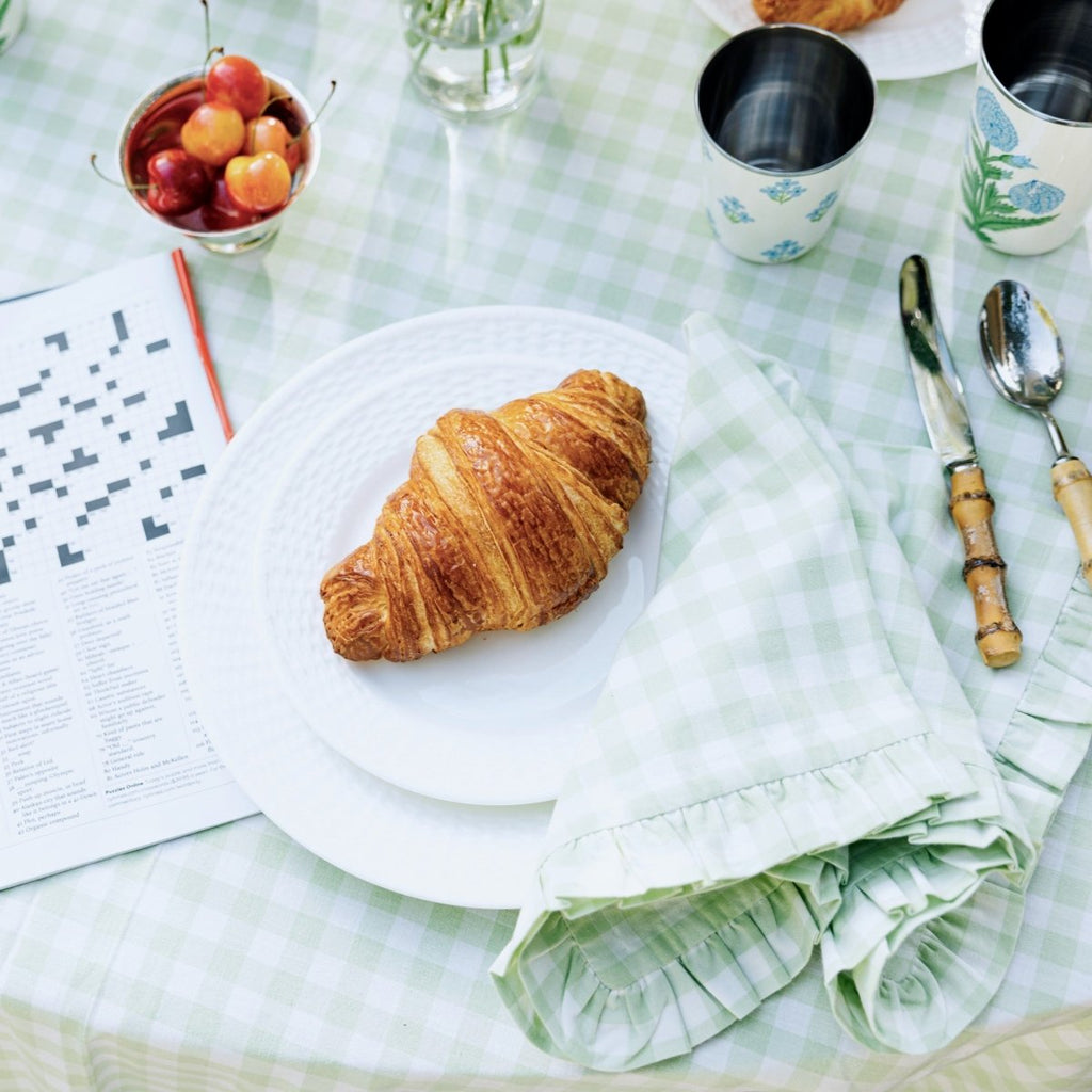 Green Gingham Round Tablecloth with Ruffle - Liza Pruitt